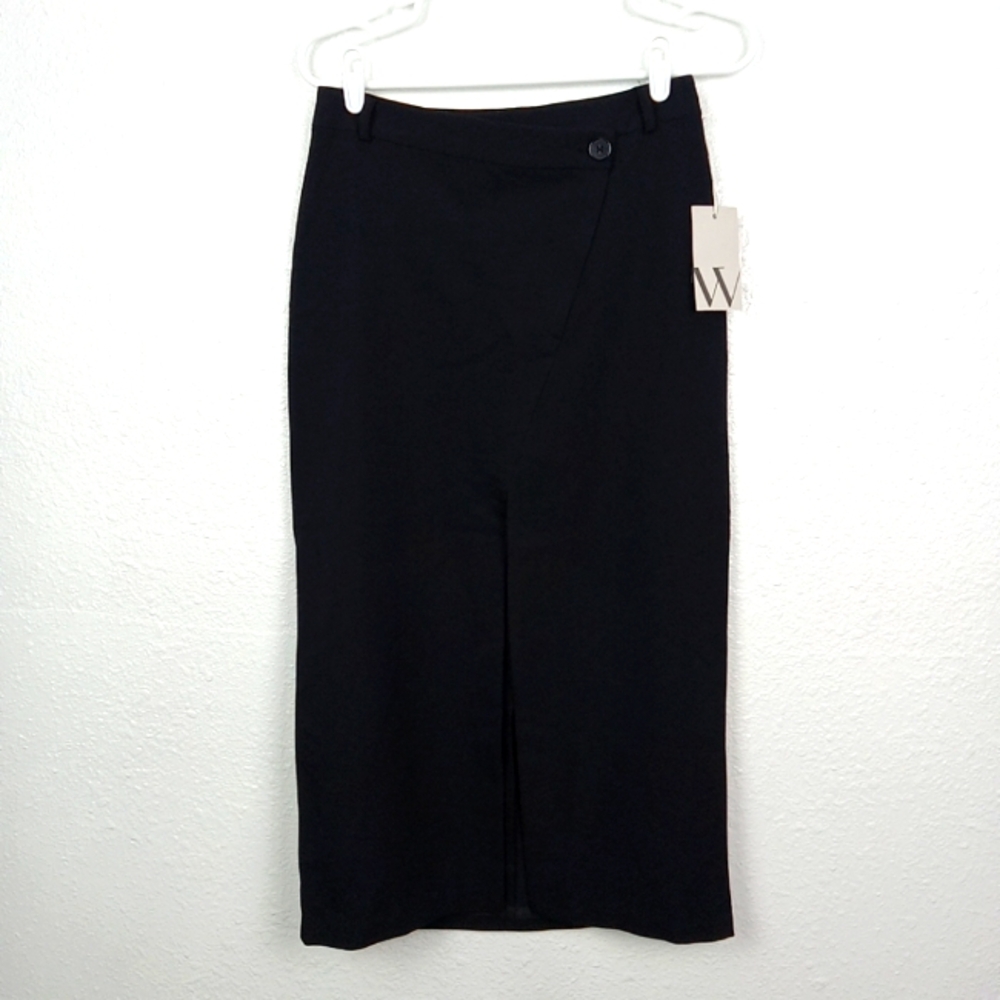 Worthington Skirt Black Midi Straight Pencil Slit Workwear Career Women's XS